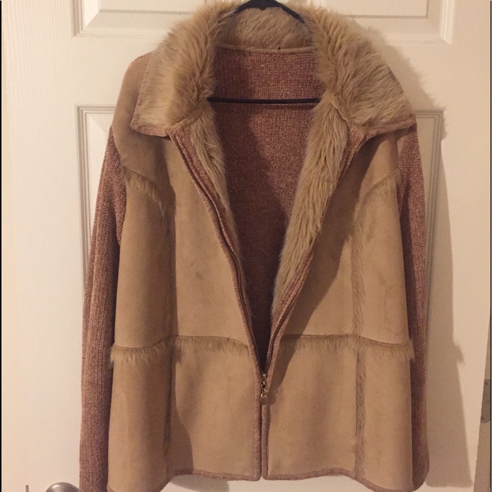 Jacket Sweater and Suede XL -Brown 🍂